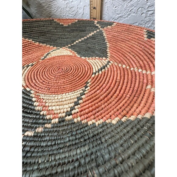 Large Handwoven Coiled Boho Style Basket Wall Decor Black Rust 14” - Picture 7 of 7
